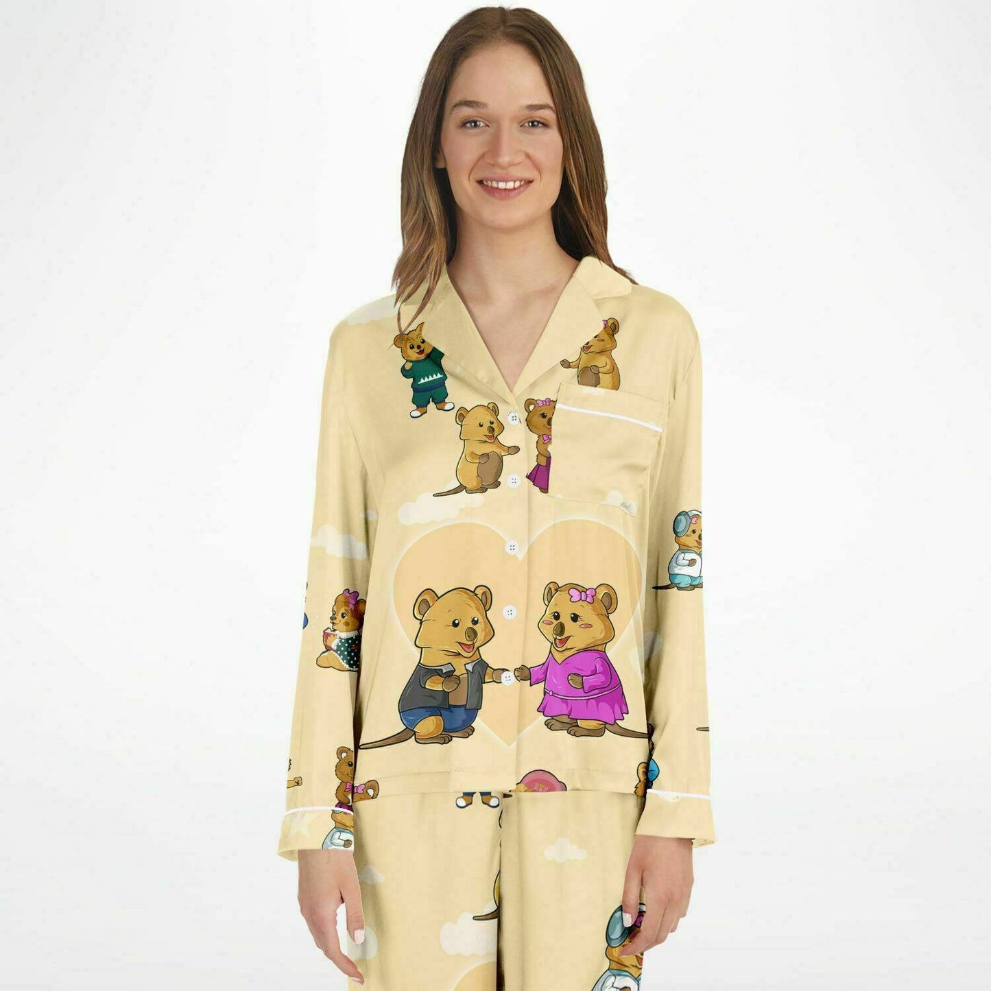 Ciji and Makenna's Joyful Dream Women's Satin Pajamas-Yellow