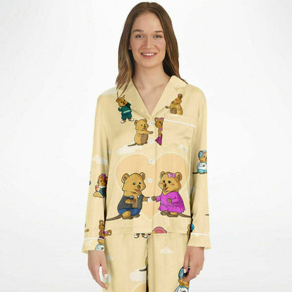 Ciji and Makenna's Joyful Dream Women's Satin Pajamas-Yellow