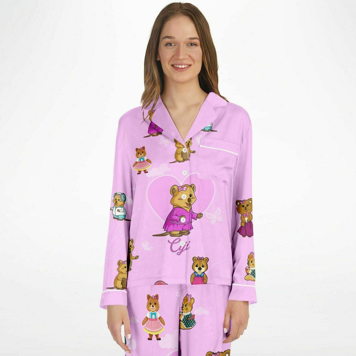 Ciji and Makenna's Joyful Dream Women's Satin Pajamas - Pink