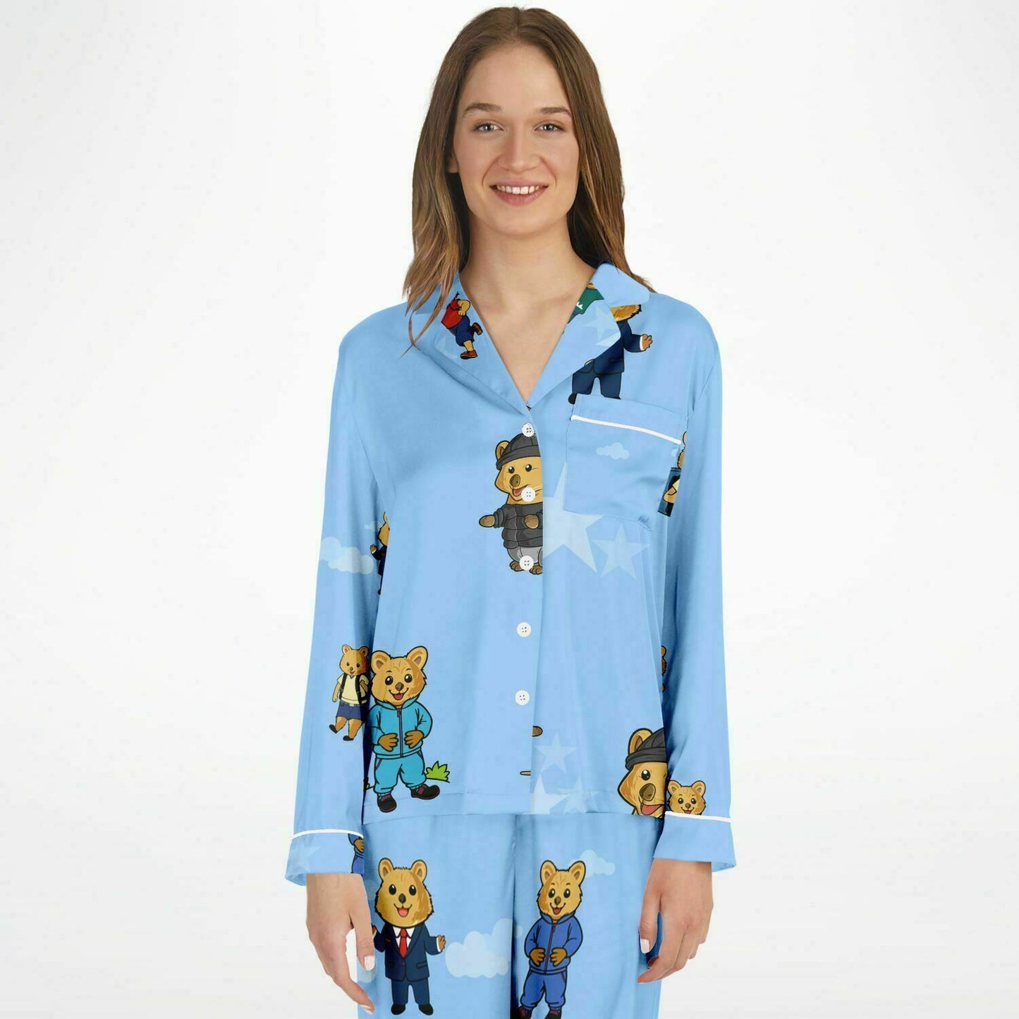 Ciji and Makenna's Joyful Dream Women's Satin Pajamas Blue