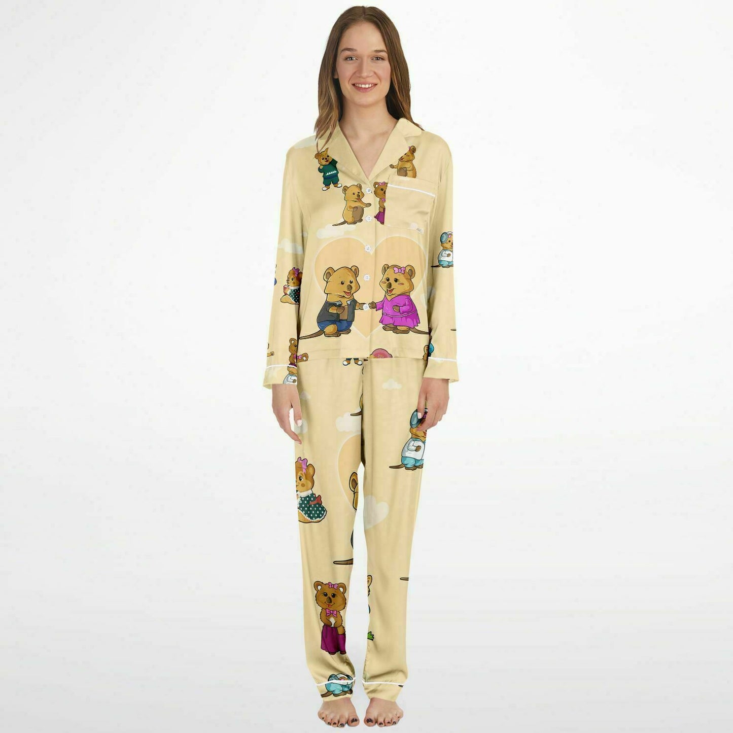 Ciji and Makenna's Joyful Dream Women's Satin Pajamas-Yellow